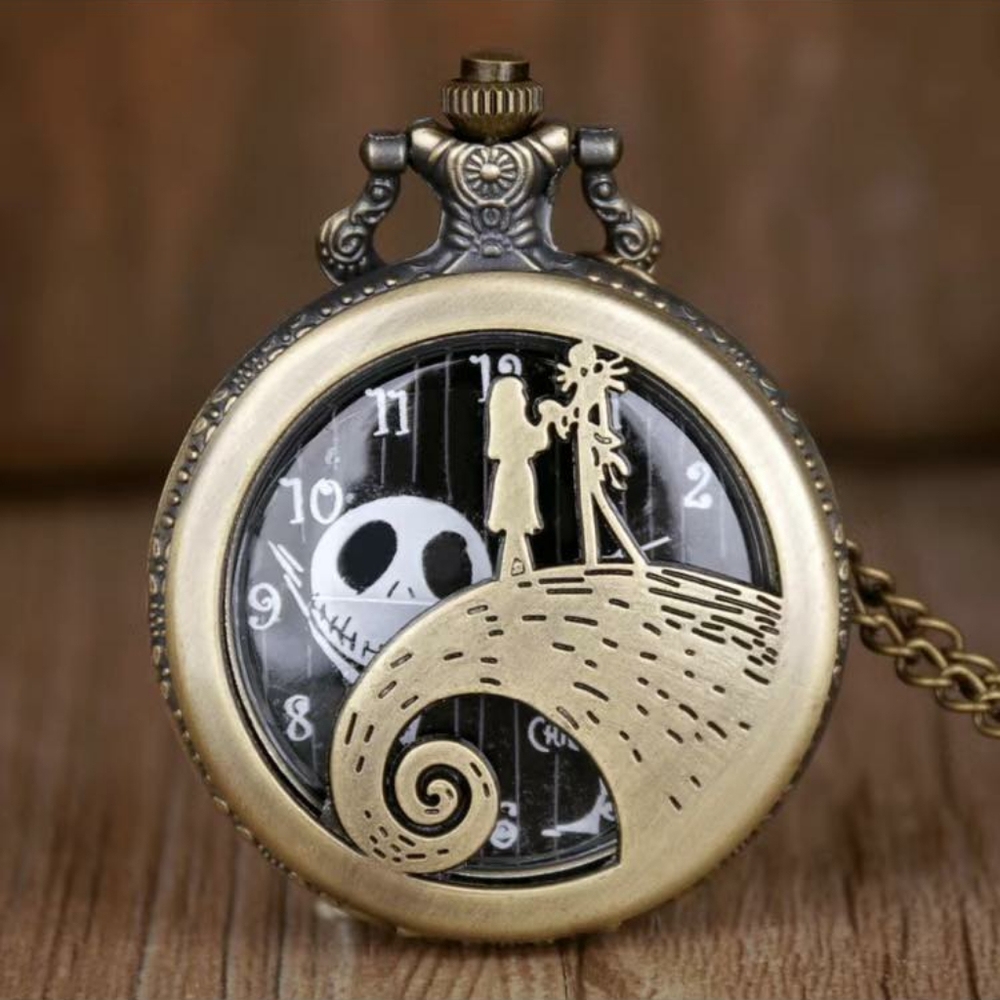 NIGHTMARE BEFORE CHRISTMAS JACK SKELLINGTON QUARTZ POCKET WATCH NECKLACE